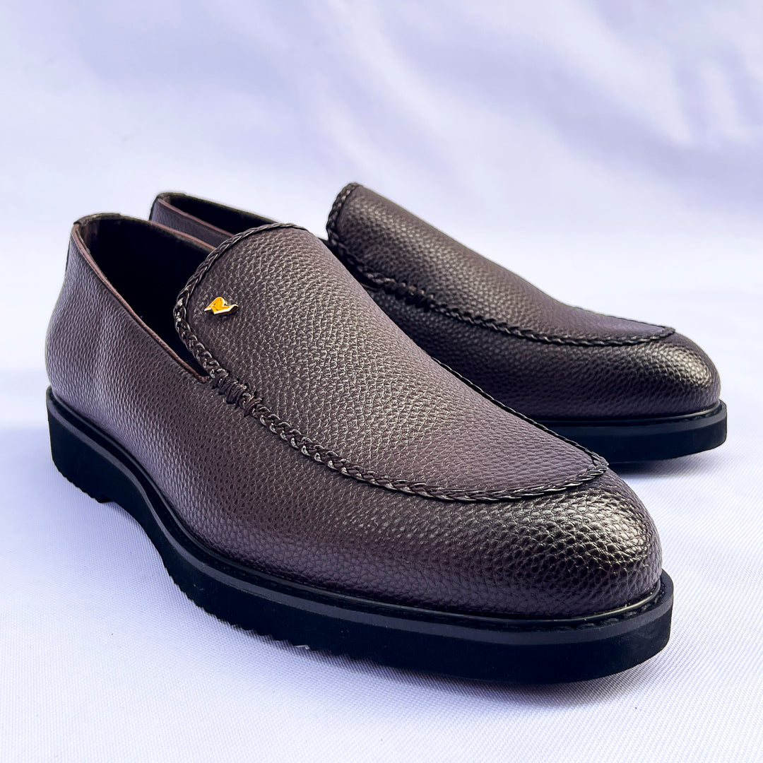 Verona Braided-Stitch Leather Loafer – Light Brown