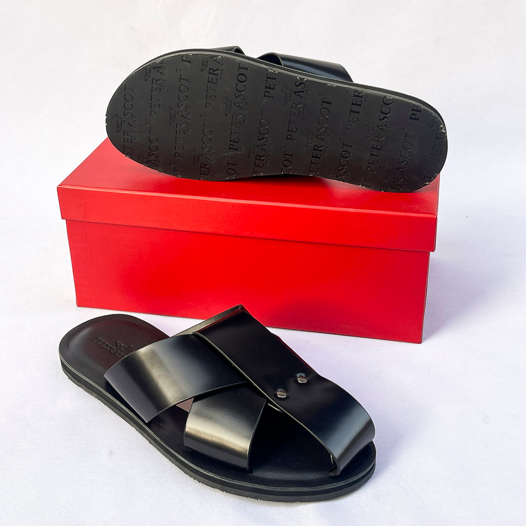 Sovereign Cross-Strap Leather Slide – Black