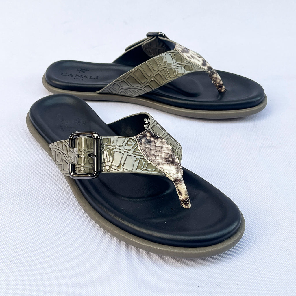 Palma Croc-Embossed Thong Sandal – Olive