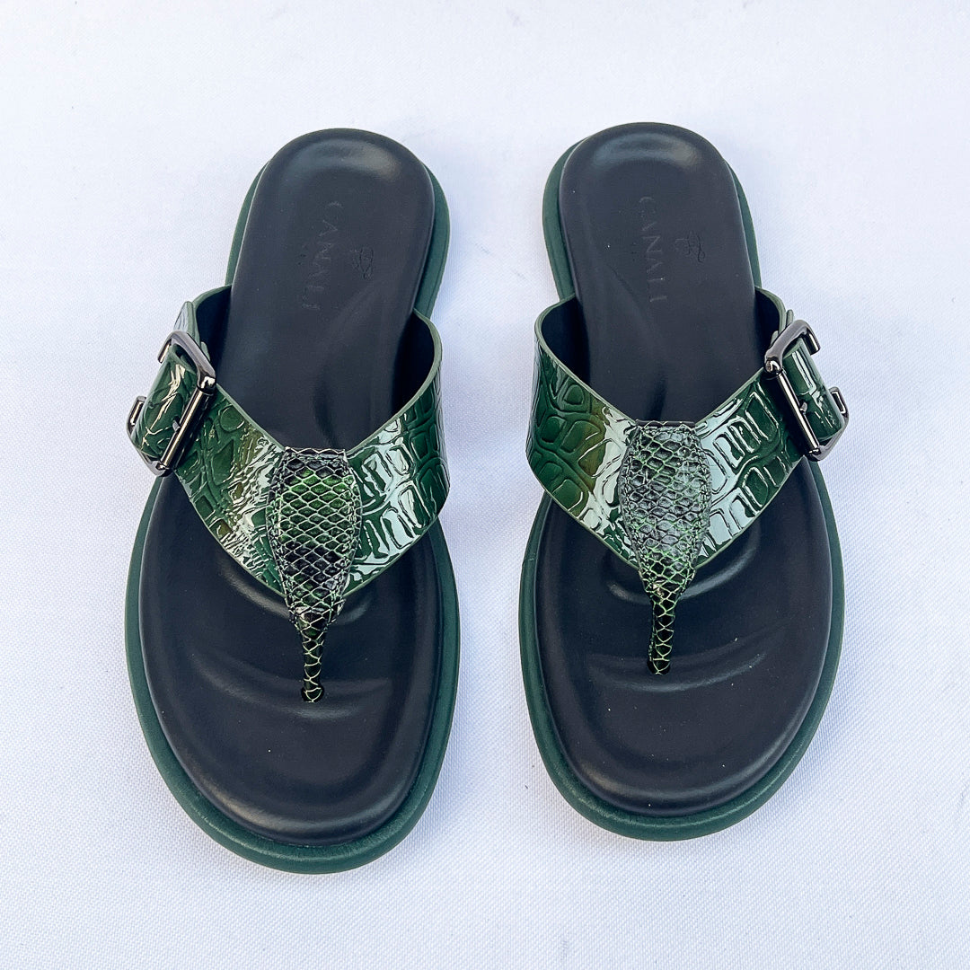 Palma Croc-Embossed Thong Sandal – Forest Green