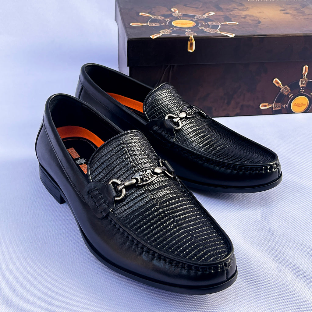 Commodore Lizard-Print Horsebit Loafer – Black