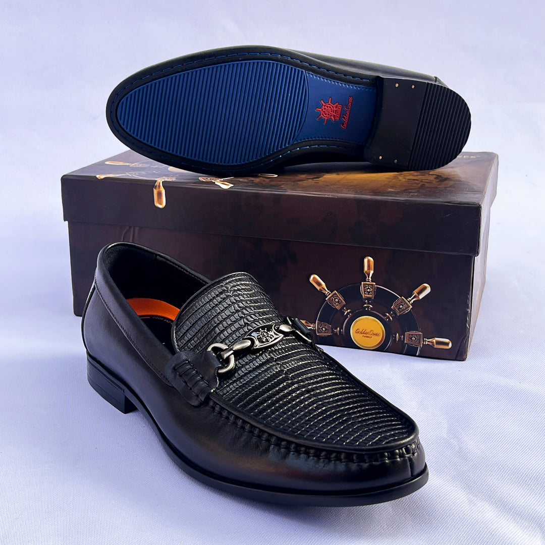 Commodore Lizard-Print Horsebit Loafer – Black
