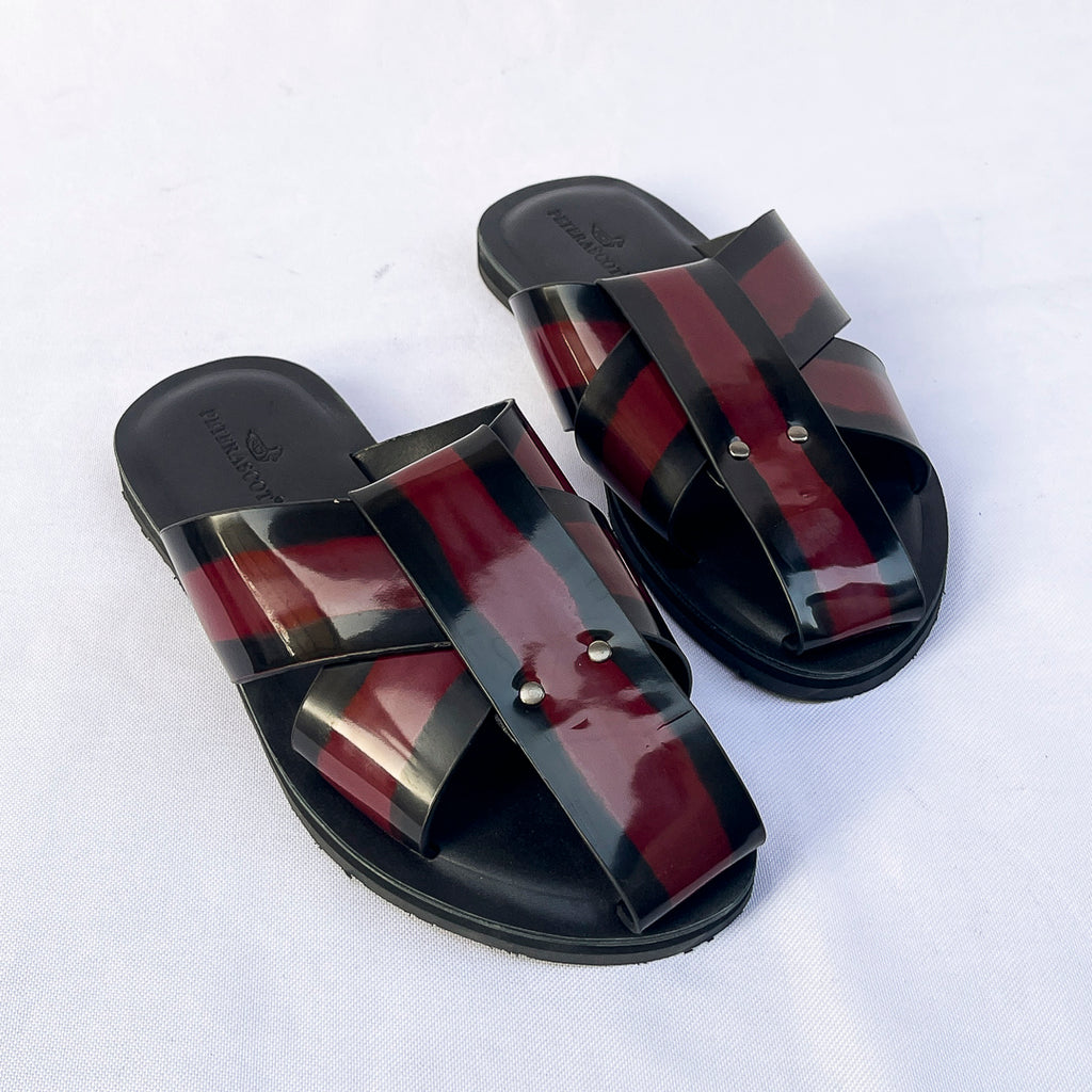 Sovereign Cross-Strap Leather Slide – Oxblood