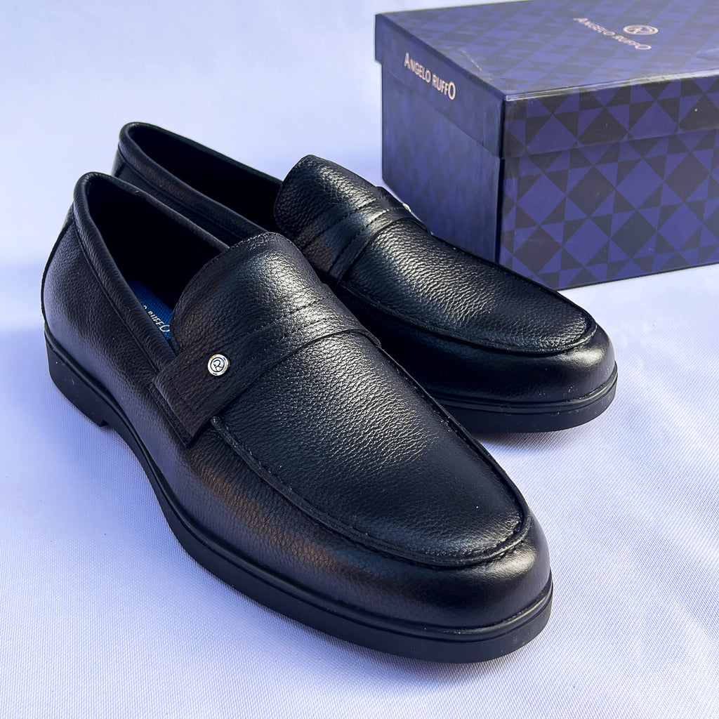 Sterling Button-Strap Leather Loafer – Black
