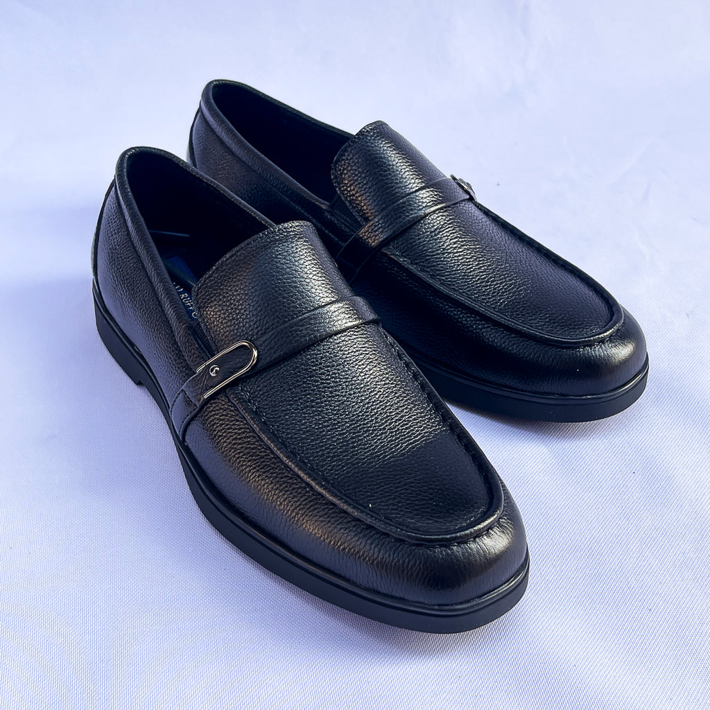 Duke Buckle-Strap Leather Loafer – Black