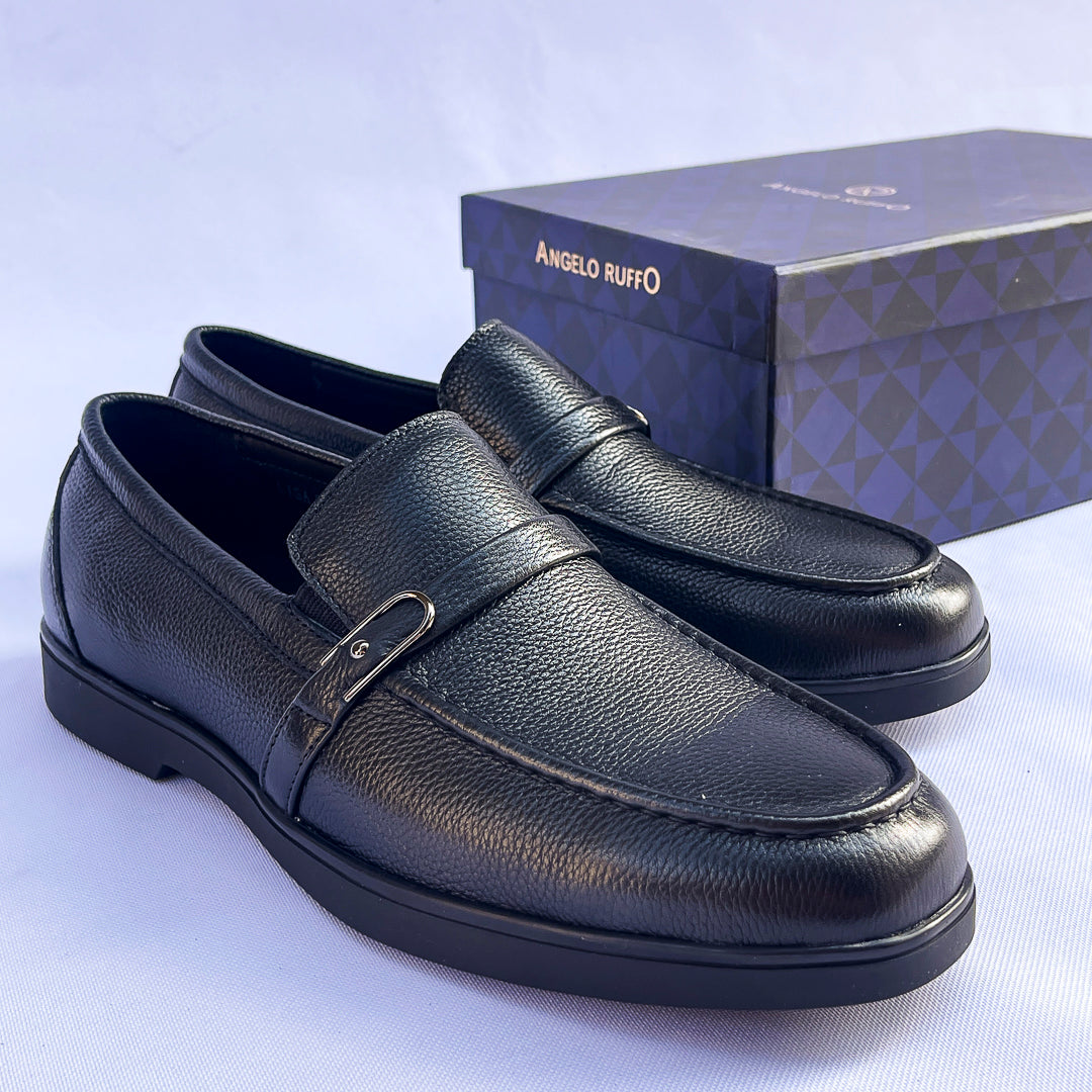 Duke Buckle-Strap Leather Loafer – Black