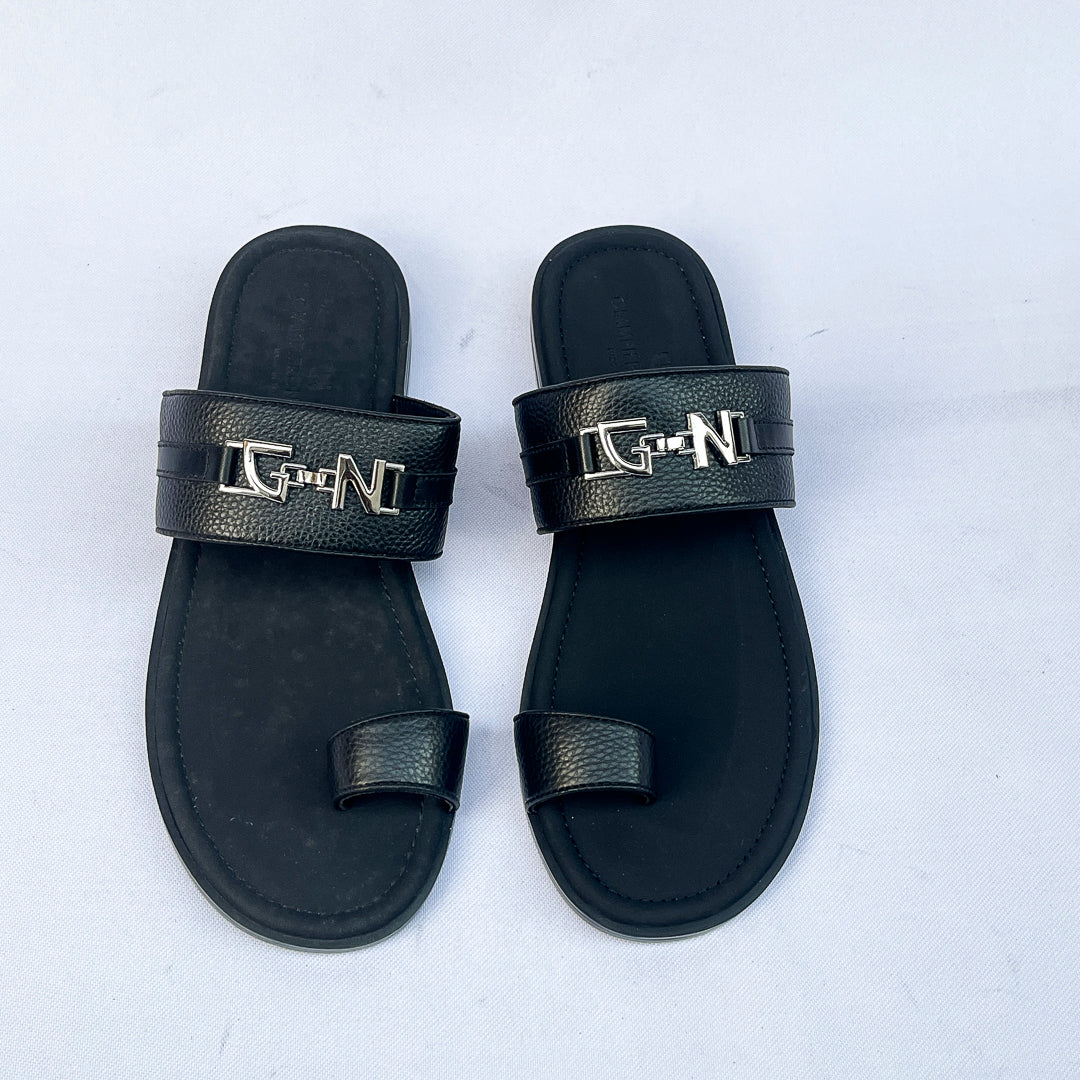 Capitano Bit Toe-Loop Leather Slide – Black