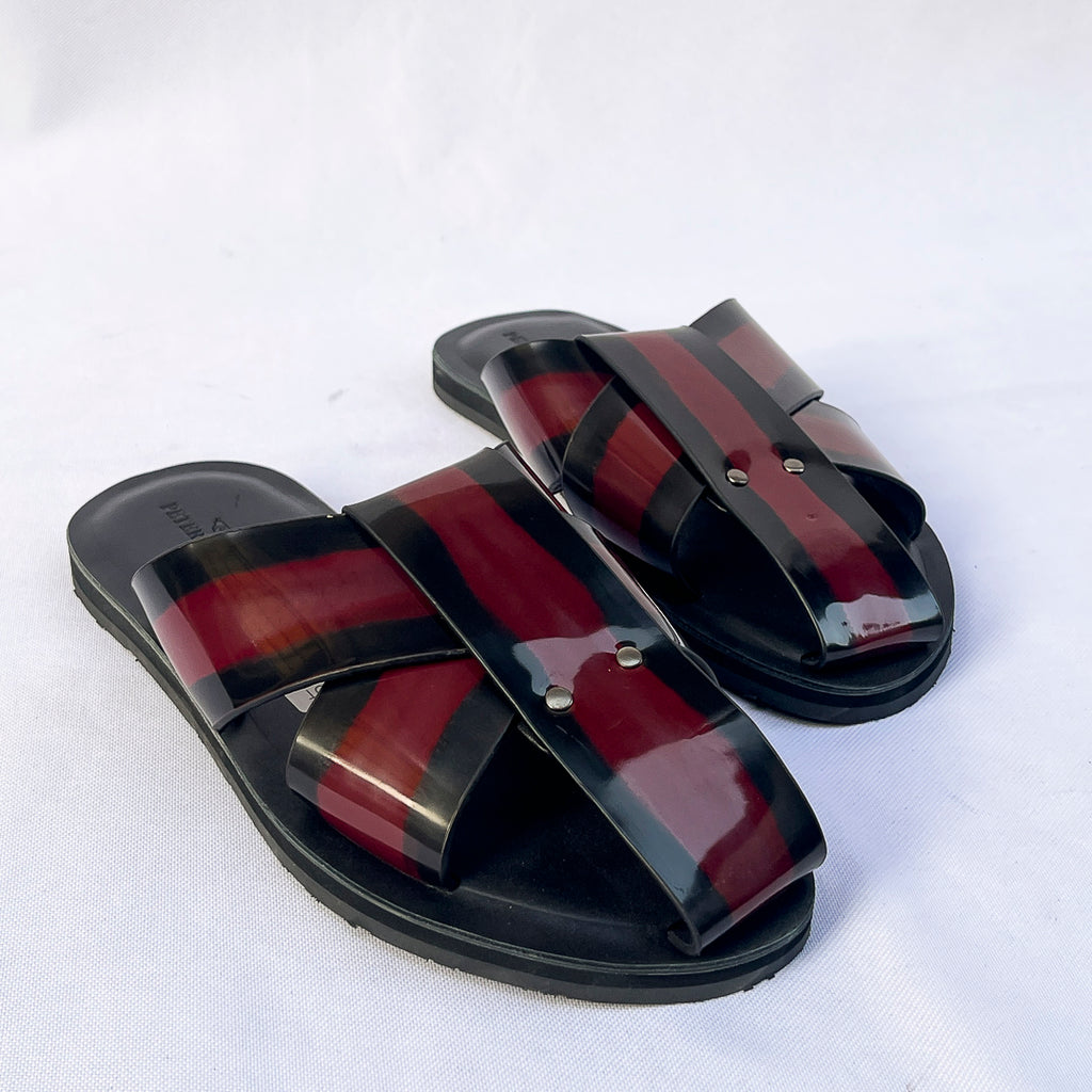 Sovereign Cross-Strap Leather Slide – Oxblood