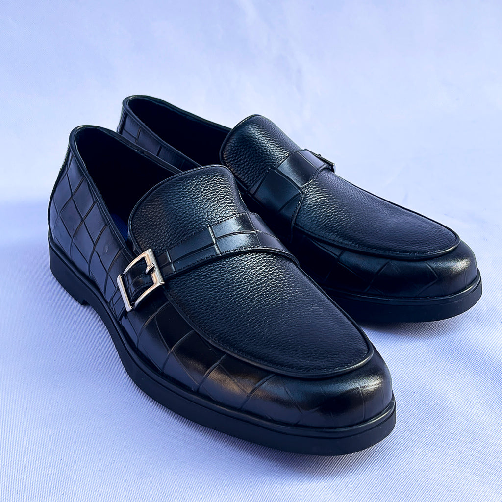 Emperor Croc-Texture Buckle Loafer – Black