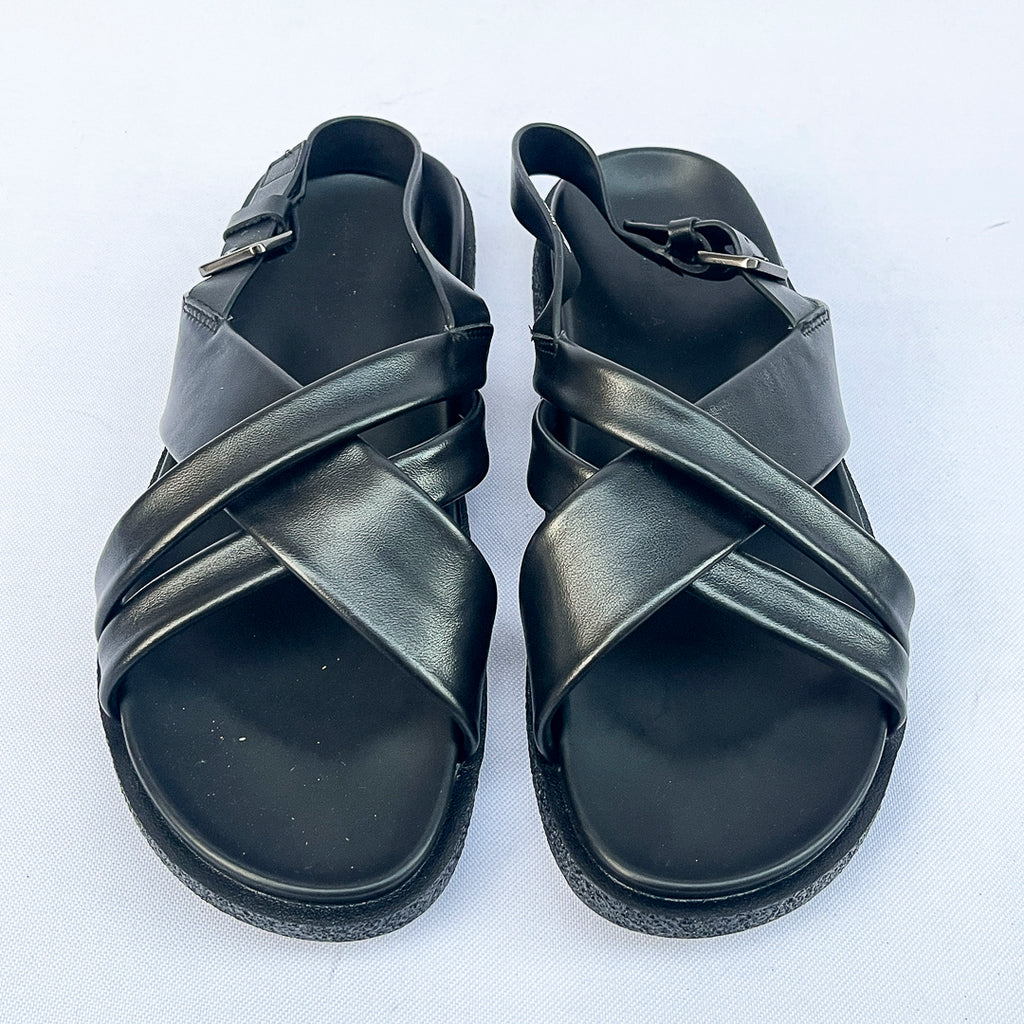 Atlas Cross-Strap Back-Strap Leather Sandal – Black
