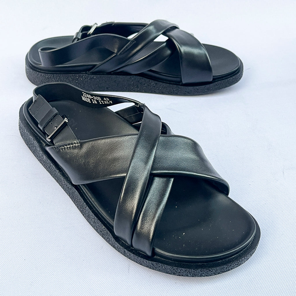 Atlas Cross-Strap Back-Strap Leather Sandal – Black