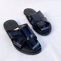 Sovereign Cross-Strap Leather Slide – Navy Blue