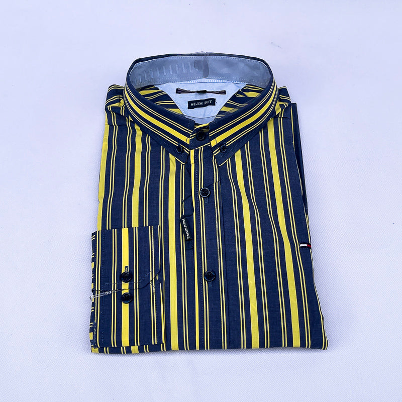 Men's Striped Shirt – Navy Yellow