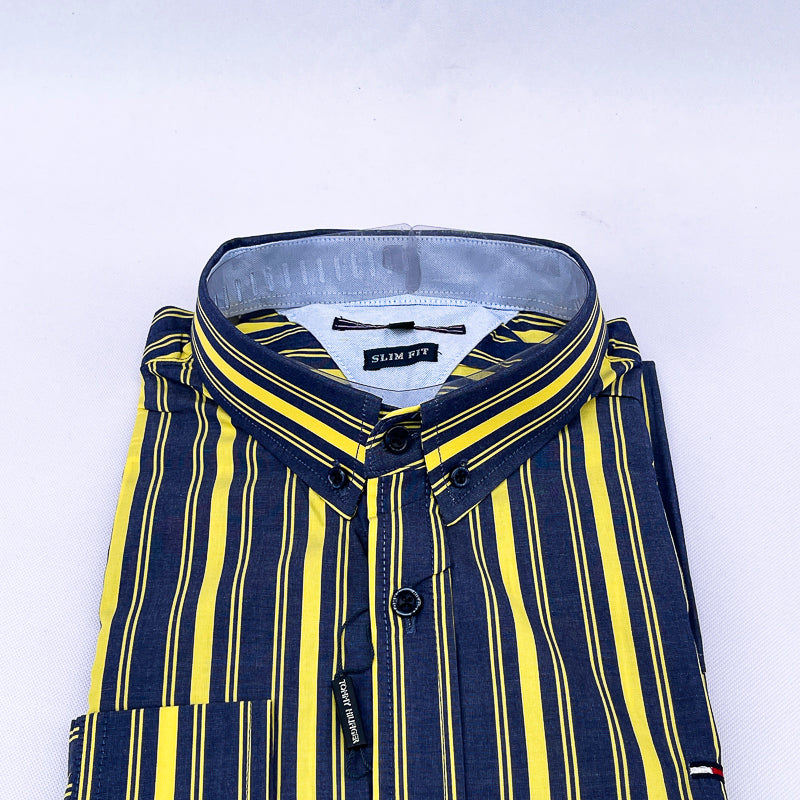 Men's Striped Shirt – Navy Yellow