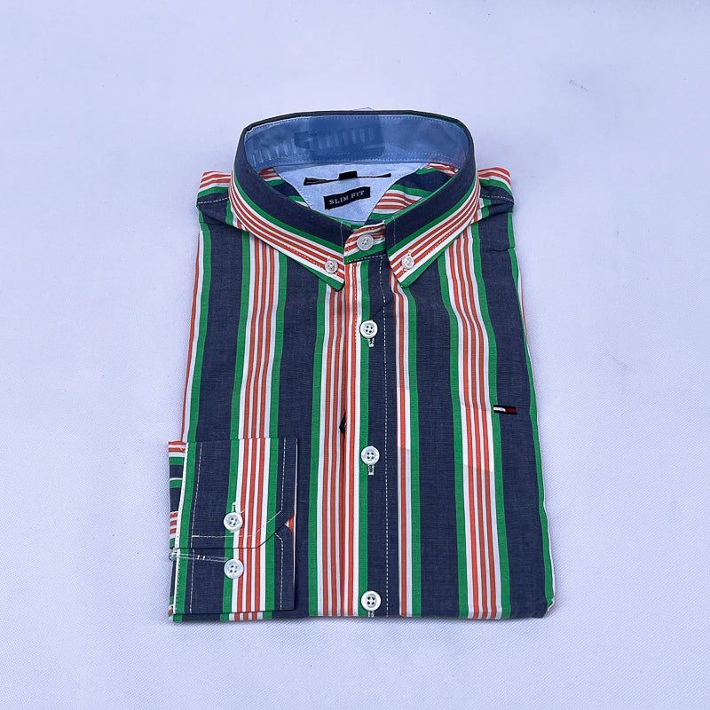 Men's Striped Shirt – Navy Orange