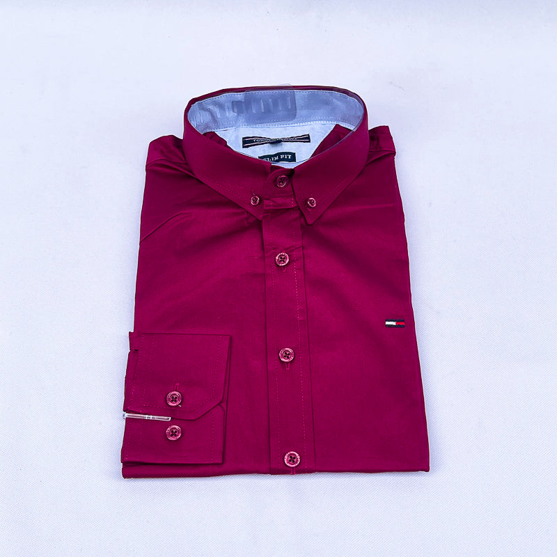 Men's Slim Fit Solid Shirt - Burgundy