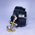 Men's Genuine Black Leather Belt – Gold Anchor Buckle