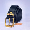 Men's TH Genuine Black Leather Belt – Gold Buckle