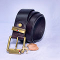 Men's TH Genuine Brown Leather Belt – Gold Buckle