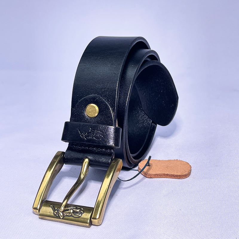 Men's PRL Genuine Black Leather Belt – Gold Classic Buckle