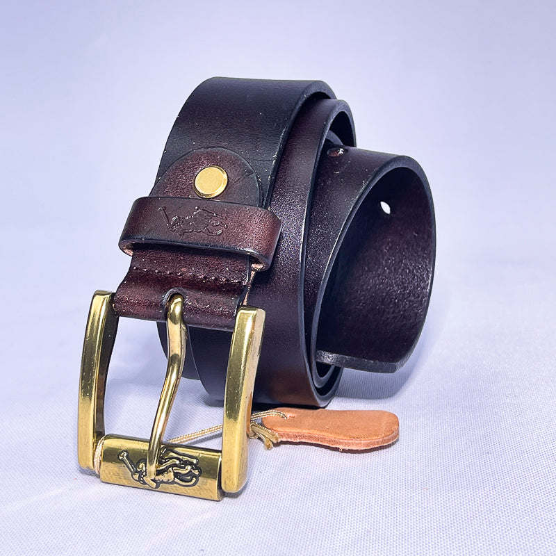 Men's PRL Genuine Brown Leather Belt – Gold Classic Buckle
