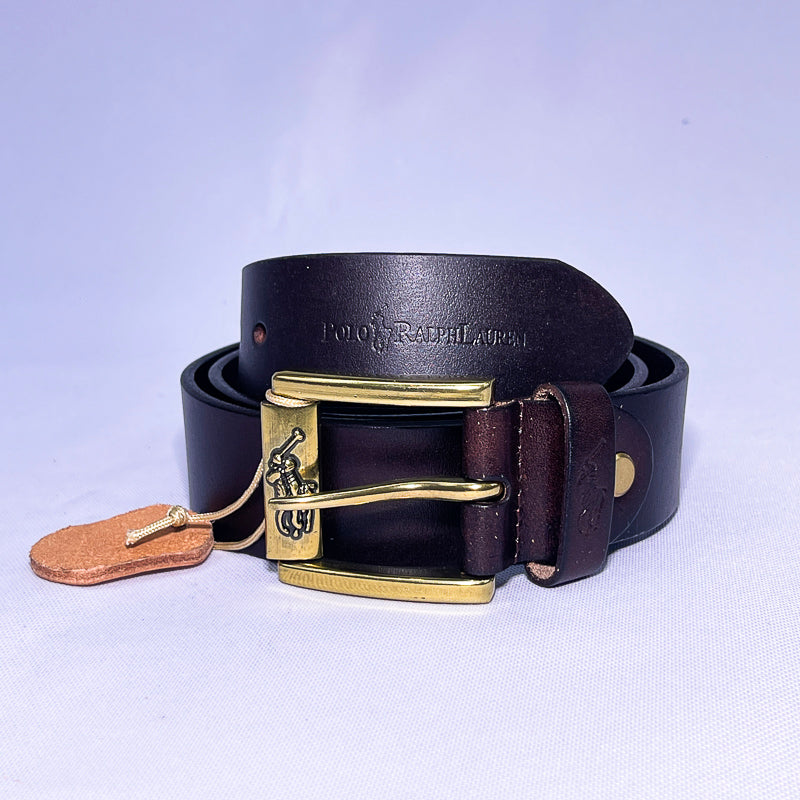 Men's PRL Genuine Brown Leather Belt – Gold Classic Buckle