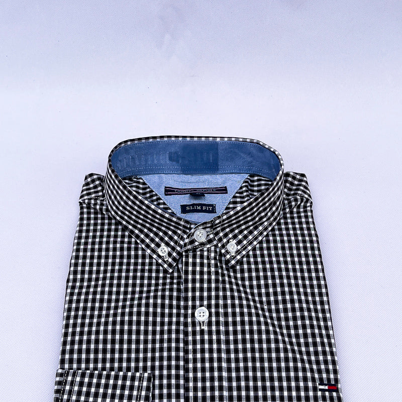 Men's Gingham Check Shirt – Black