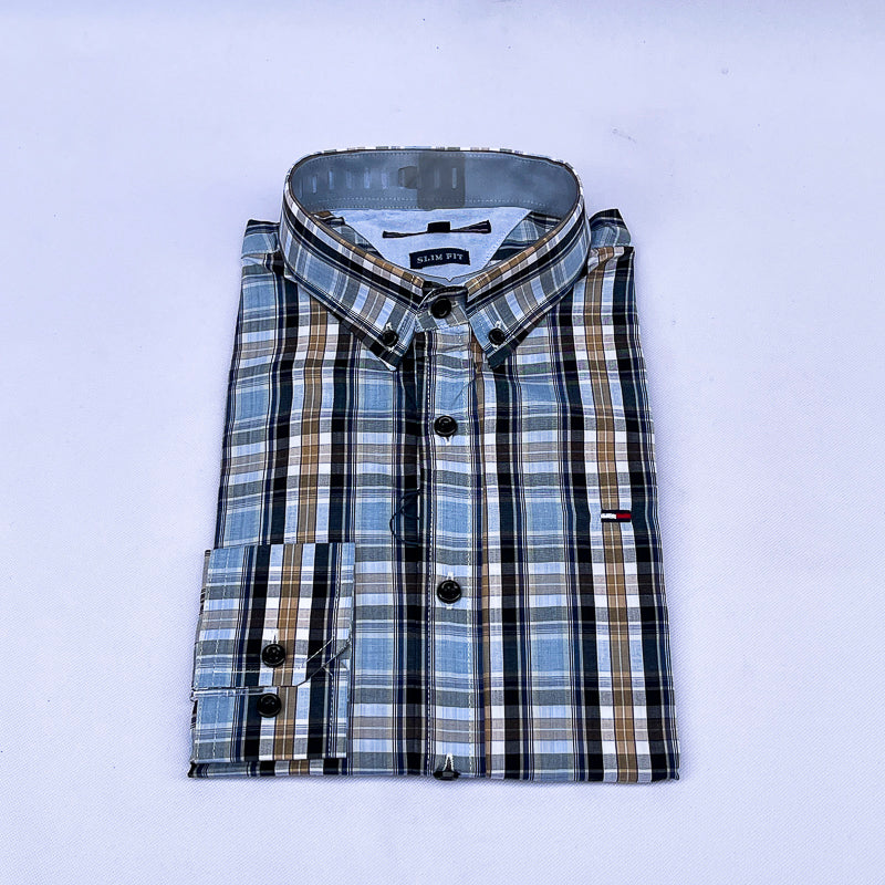 Men's Check Shirt – Blue Khaki
