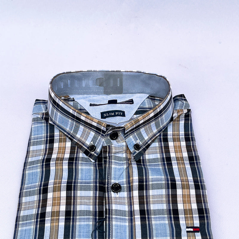 Men's Check Shirt – Blue Khaki