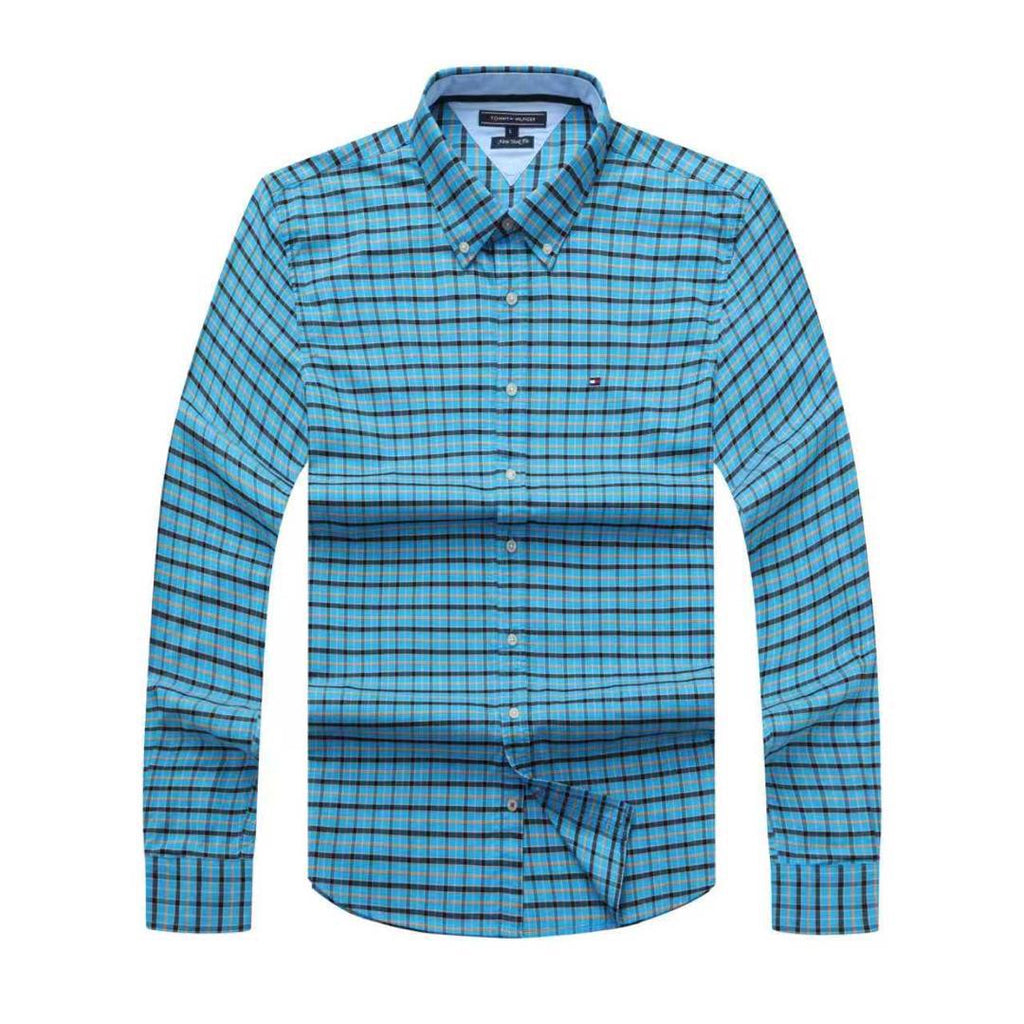 Ocean Blue Checkered Dress Shirt