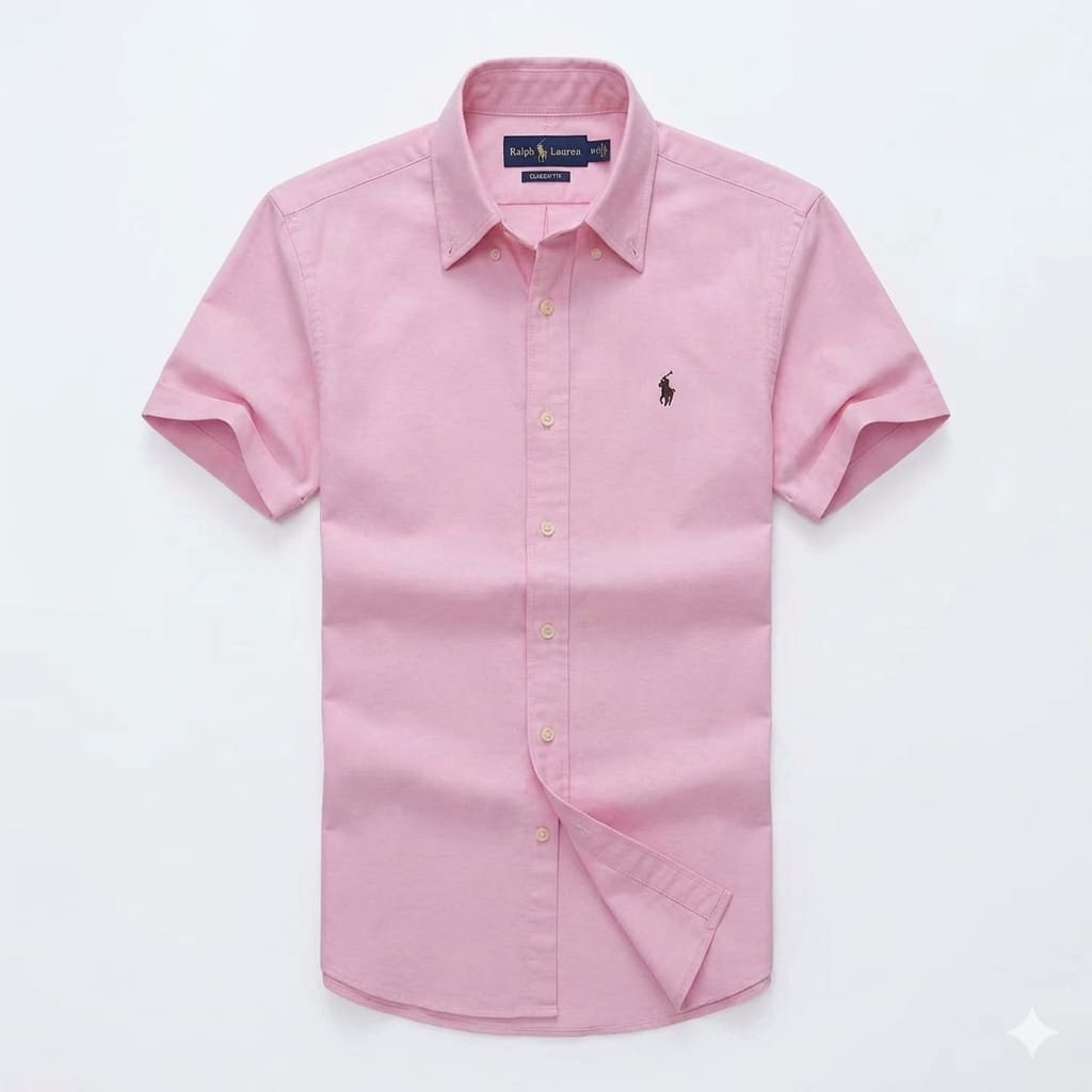 Baby Pink Short-Sleeve Cotton Shirt
