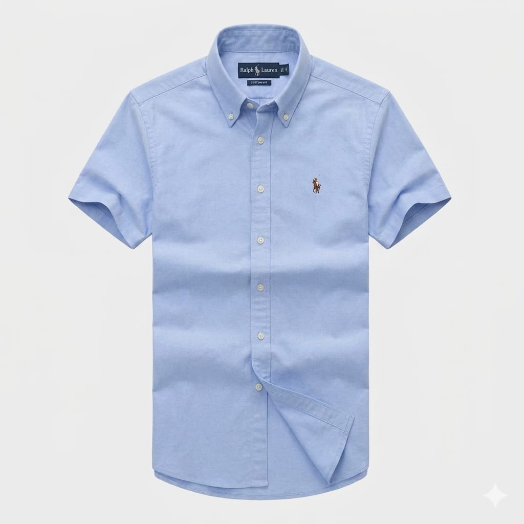 Light Blue Short-Sleeve Cotton Shirt