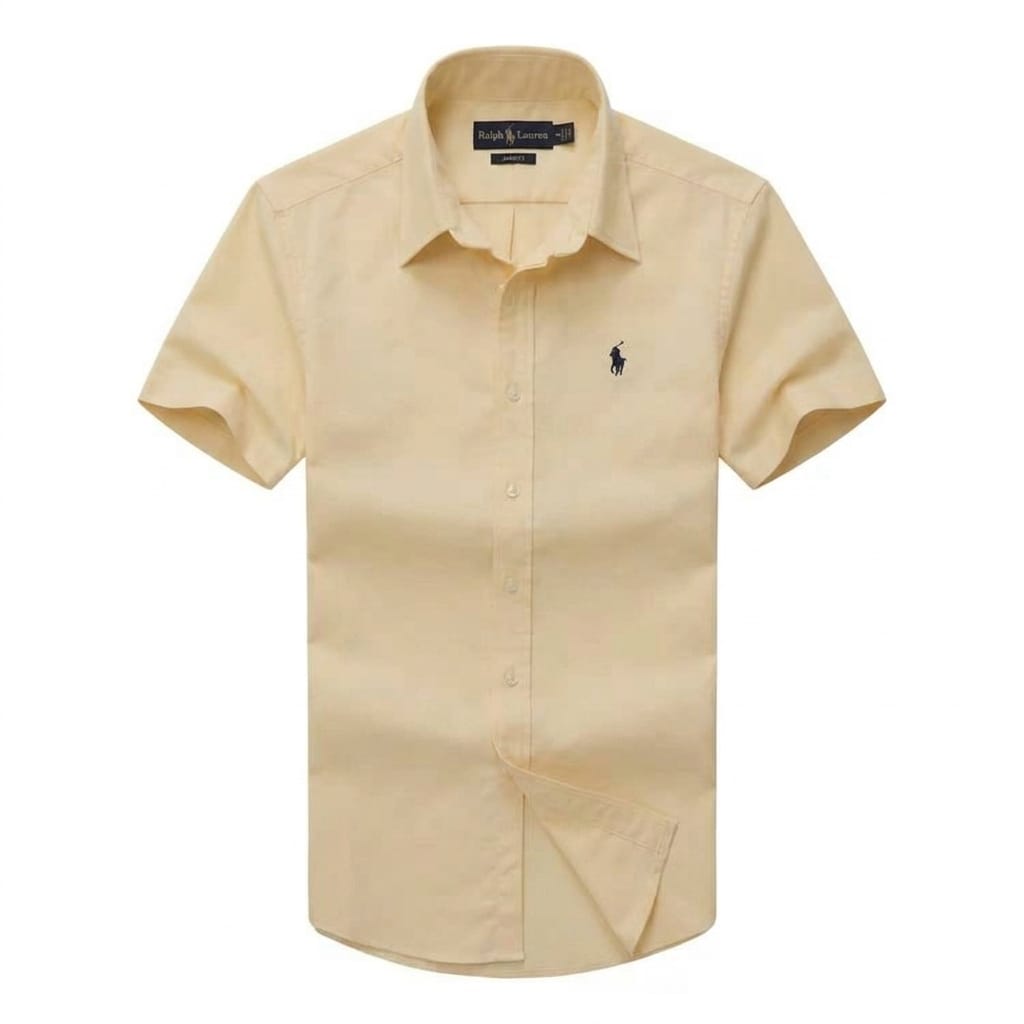 Cream Yellow Short-Sleeve Cotton Shirt