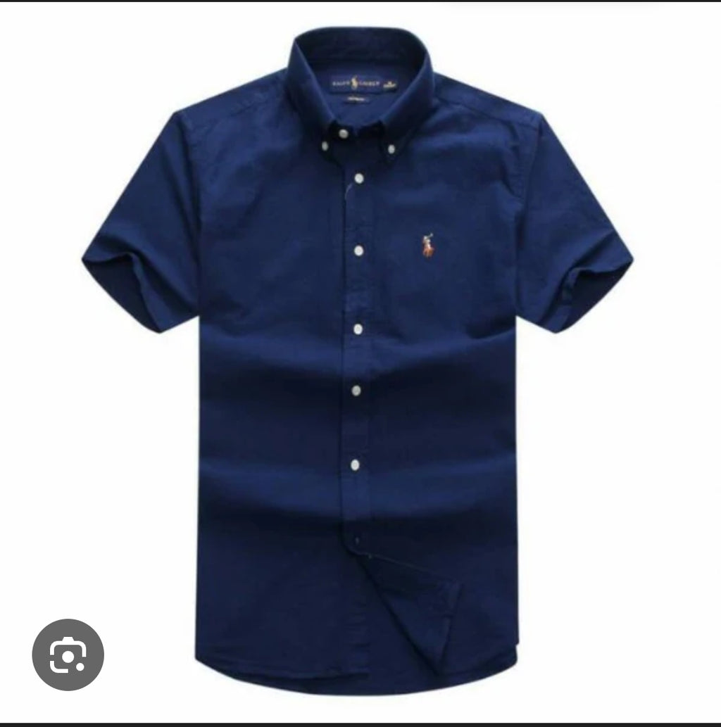 Navy Blue Short-Sleeve Cotton Shirt