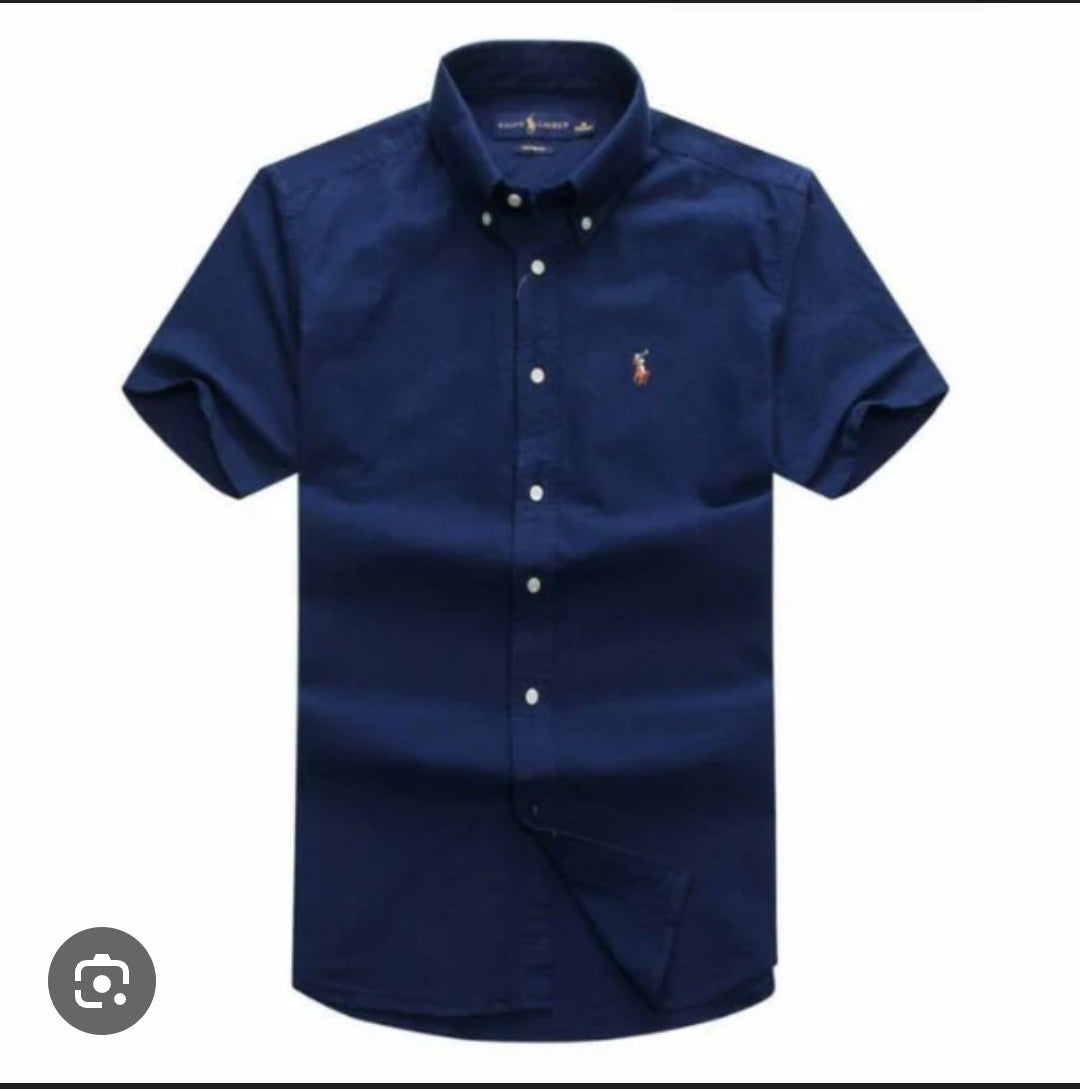 Navy Blue Short-Sleeve Cotton Shirt