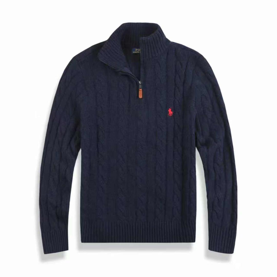 Men's Quarter-Zip Cable Knit Sweater – Navy