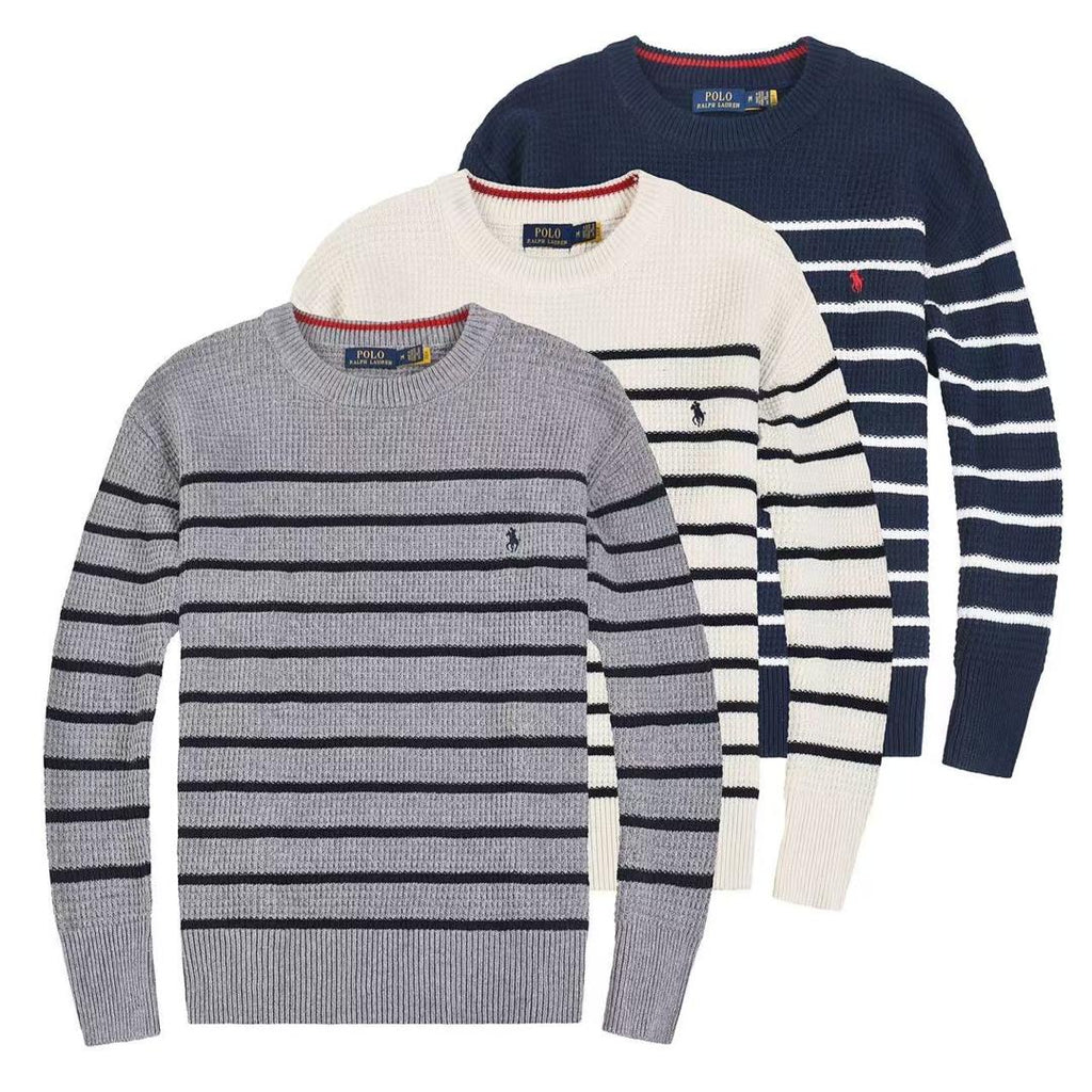 Men's Striped Knit Sweater – Grey