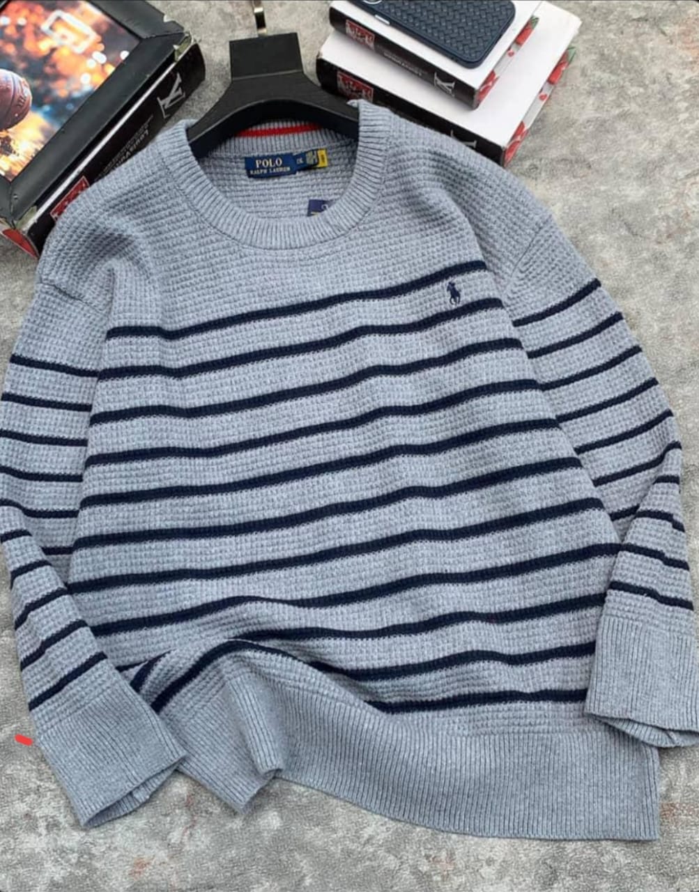 Men's Striped Knit Sweater – Grey