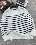 Men's Striped Knit Sweater – White Navy
