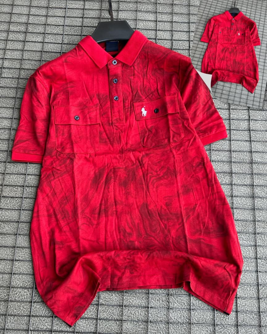 Men's Marble Pattern Polo - Red