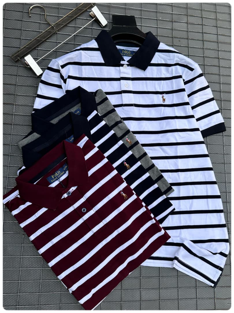Men's Striped Polo Shirt – Maroon