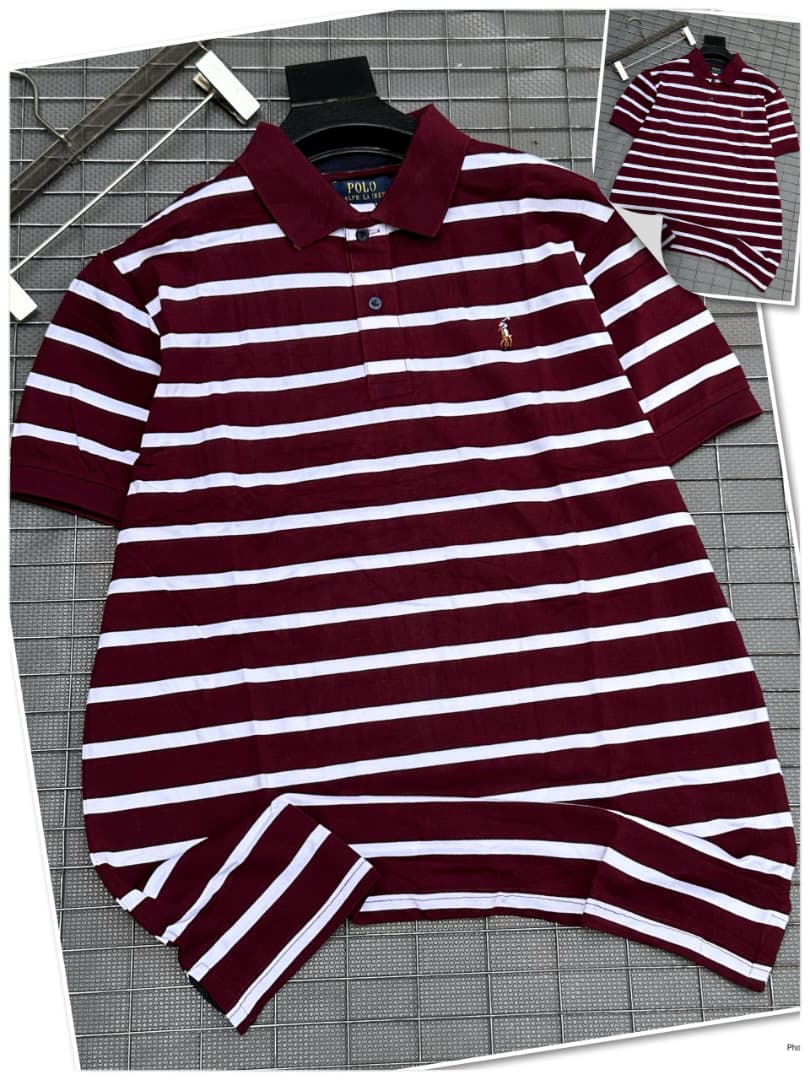 Men's Striped Polo Shirt – Maroon
