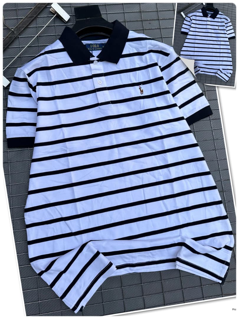 Men's Striped Polo Shirt – White