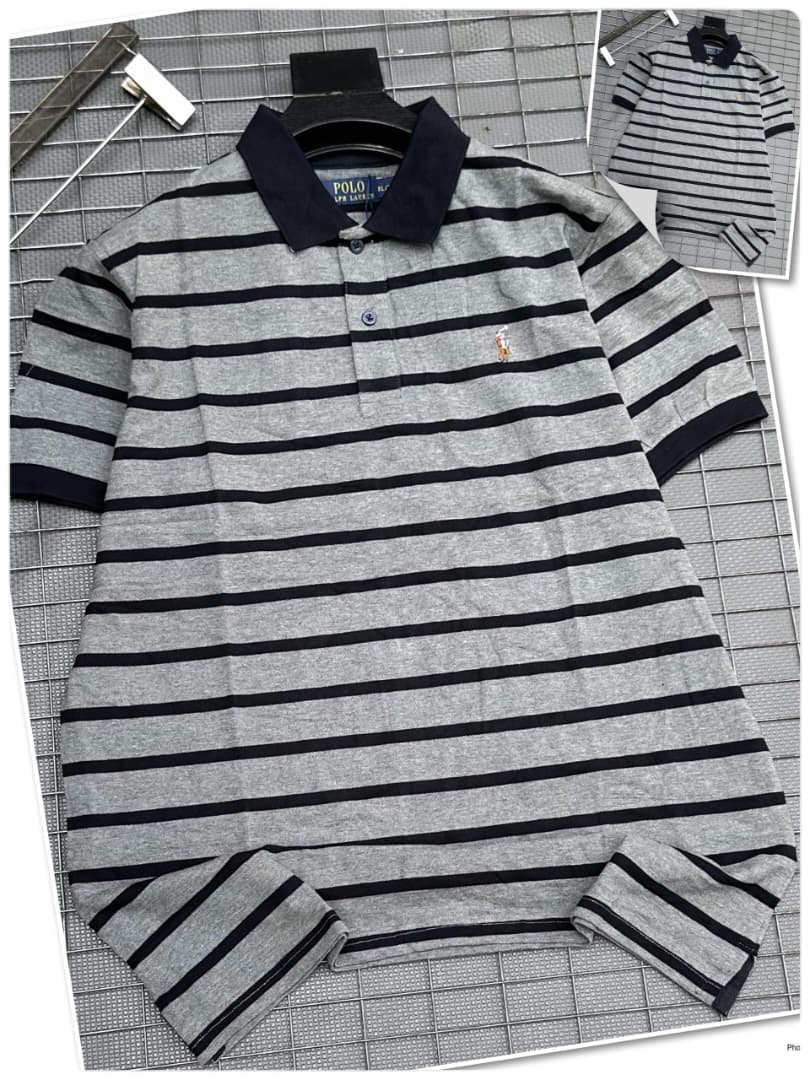 Men's Striped Polo Shirt – Grey