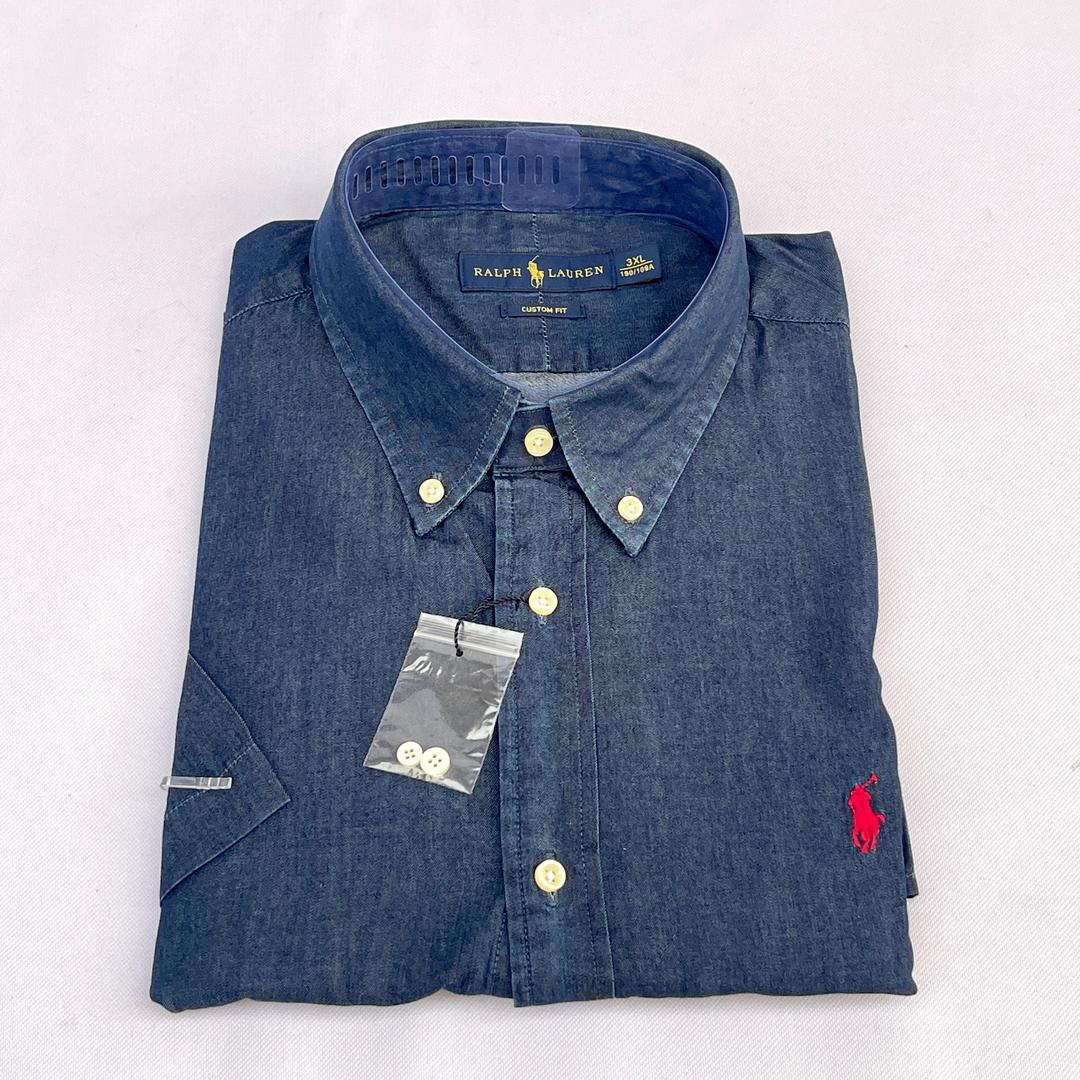 Navy Blue Short Sleeve Chambray Shirt