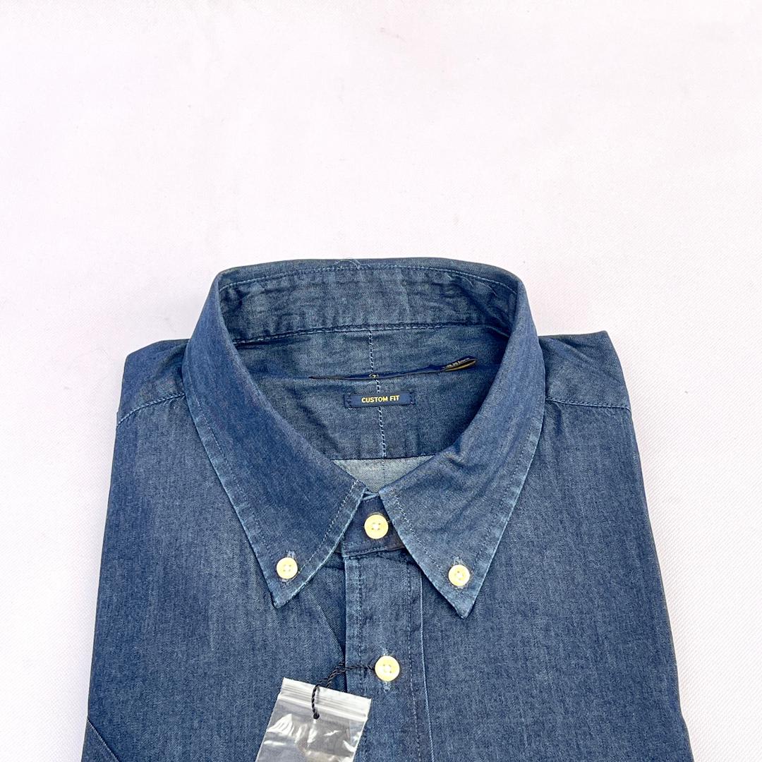 Navy Blue Short Sleeve Chambray Shirt